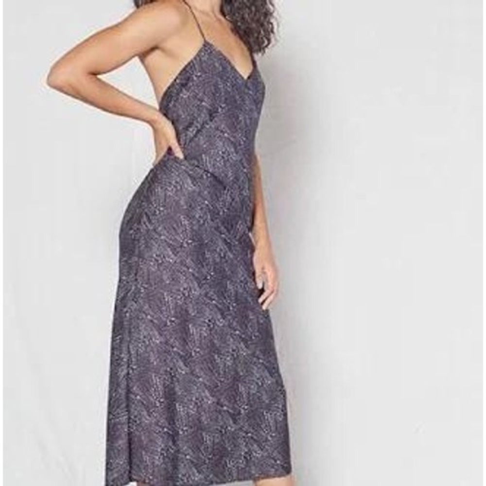 Outerknown Aura Slip Dress Womens Midnight Star Print Midi V Neck Low Back SZ S